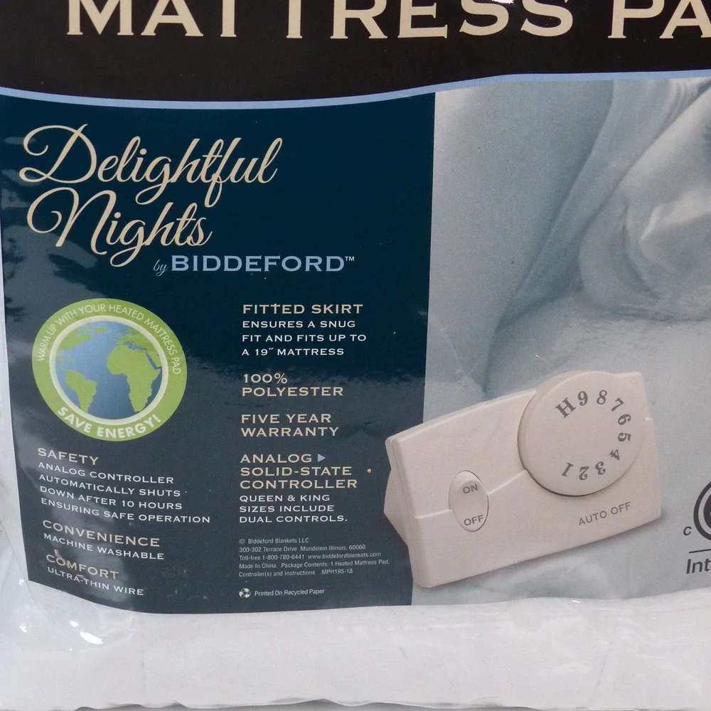 Biddeford Delightful Nights Automatic Heated Mattress Pad Twin White Bedding